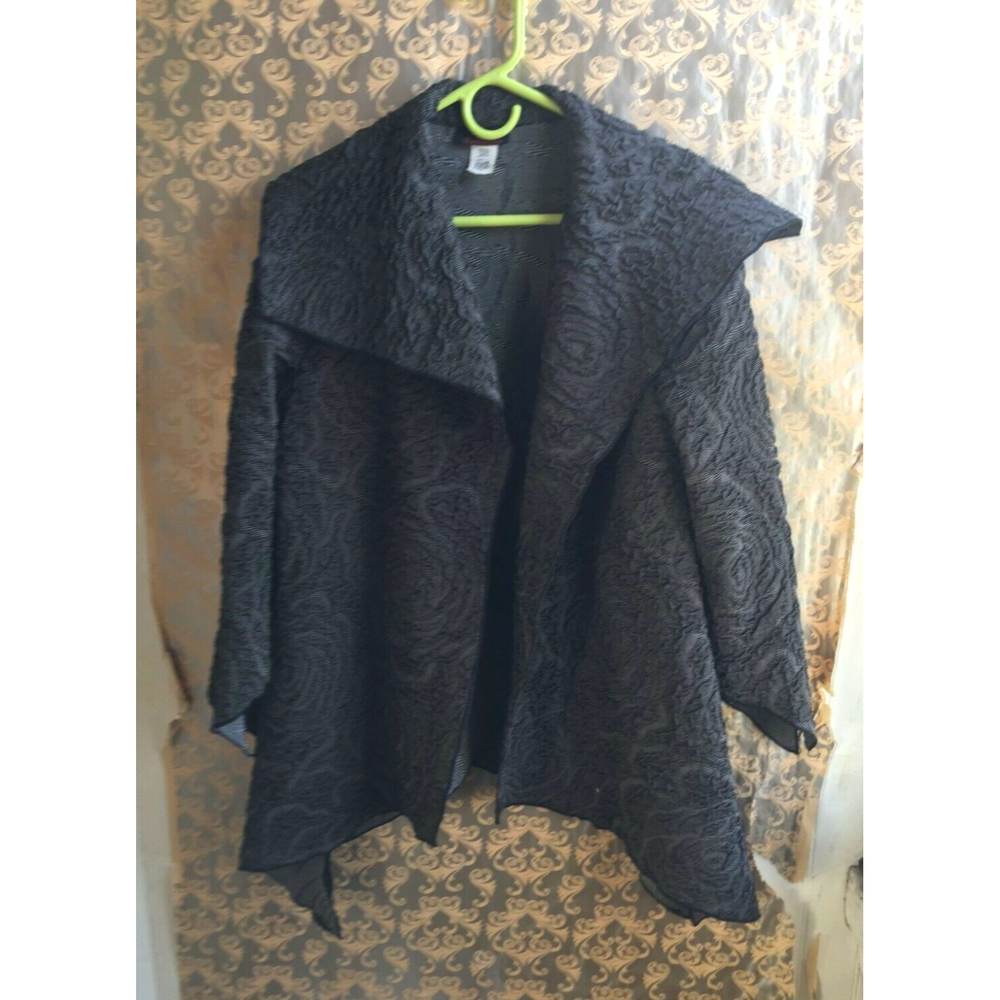 IC Collection Black Gray Textured Wrap Floral Jacket - Size Small Art to Wear